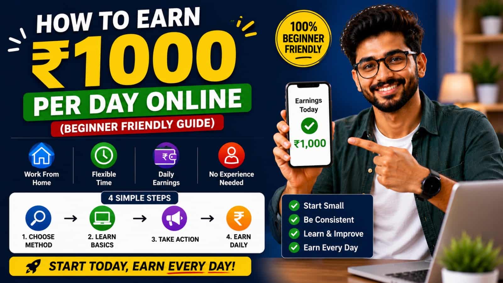 How to Earn Rs.1000 Per Day Online in 2026 (Beginner Friendly Guide)